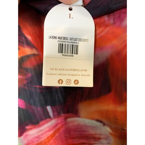 La Roma Maxi Dress Outcast Exclusives Abstract Strapless Ruffle Womens L NWT - Picture 5 of 9